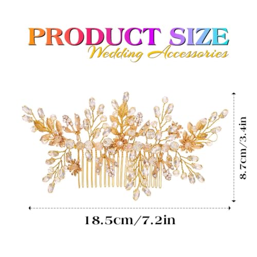 Evild Rhinestone Wedding Hair Comb Leaf Bead Bride Headpieces Hair Clip Crystal Bridal Headdress Flower Wedding Hair Accessories for Brides and Bridesmaids (Gold) - color: Gold