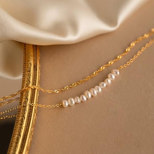 SLOONG 14K Gold Plated Pearl Bracelets for Women Trendy | Dainty Stackable Layered Chain Bridesmaid Bracelets, Waterproof Wedding Jewelry for Women Adjustable 6"+2" - color: Style2(Pearl)
