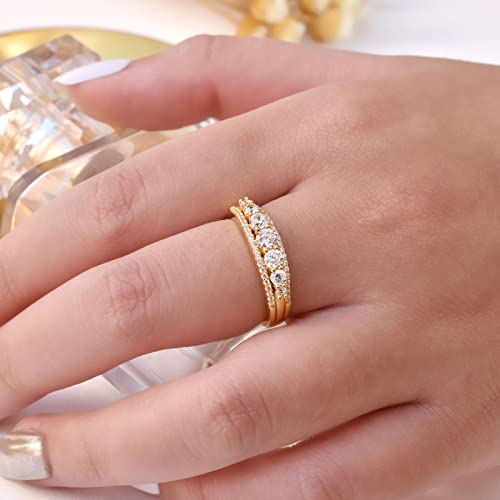Newshe Jewellery Moissanite Wedding Bands for Women Eternity Ring 925 Sterling Silver Engagement Anniversary Stacking Size - color: Cubic Zirconia-18k Yellow Gold Plated