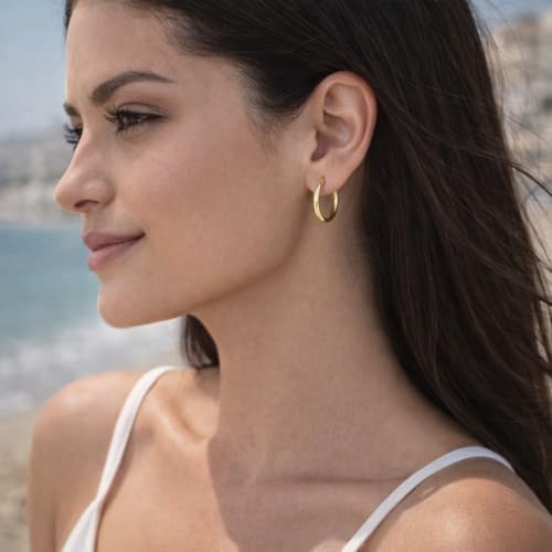 Gold Clip On Spring Hoop Earrings for Women - 14K Chunky Non Pierced Earring Plated Hoops Drop Dangle Earrings No Piercing Jewelry - color: Gold