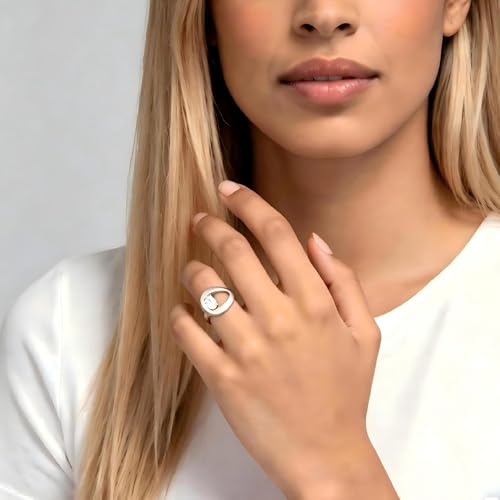14K Gold Plated Ring for Women, Oval Cubic Zirconia Wrap Bands Ring, Chunky Dome Statement Ring Size 5 to 10 - color: Silver