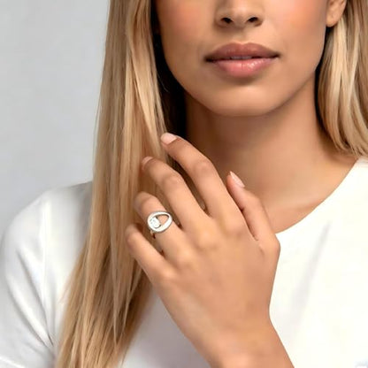 14K Gold Plated Ring for Women, Oval Cubic Zirconia Wrap Bands Ring, Chunky Dome Statement Ring Size 5 to 10 - color: Silver