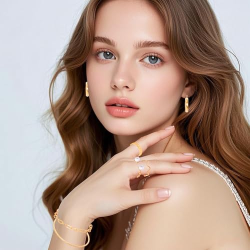 48pcs Gold Jewelry Set for Women Multi Layered Necklace Knuckle Rings Stackable Bracelets Dainty Earrings Anniversary Birthday Valentine Gift Pack for Women