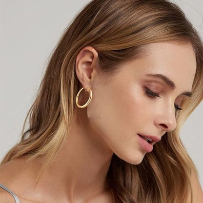 OOOPEL 925 Sterling Silver Hoop for Women Gold Hoop Earrings Hypoallergenic Diamond-Cut Ripples Designed - Non Tarnish Large Hoop Earrings(30/40/50/60/70mm) - color: Gold-30mm