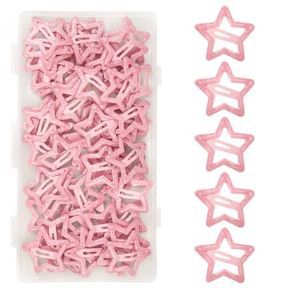 ELANE 70 Pcs Glitter Star Snap Hair Clips for Women Girl,Cute Hair Barrettes for Women Fine Thin Hair Accessories DIY (Glitter-pink) - color: Glitter-pink