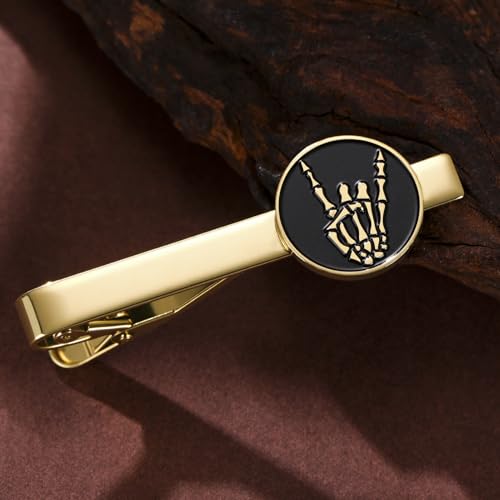 Dreamtimes Rock Skull Hand Tie Clip Halloween Shirt Tie Clips Figurine Sign Language Tie Clip Rock On Hand Gesture Stainless Steel Novelty Tie Accessory for Men - style: Style 2-G