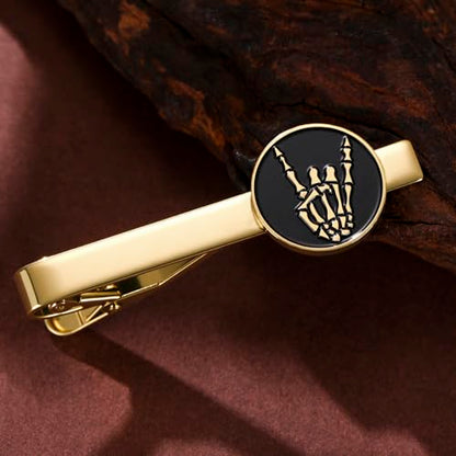Dreamtimes Rock Skull Hand Tie Clip Halloween Shirt Tie Clips Figurine Sign Language Tie Clip Rock On Hand Gesture Stainless Steel Novelty Tie Accessory for Men - style: Style 2-G
