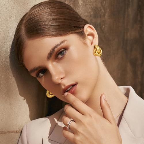 Gold Geometric Clip On Earrings for Women Chunky Gold Knot Link Clip Earrings Trendy Jewelry - color: Gold-B