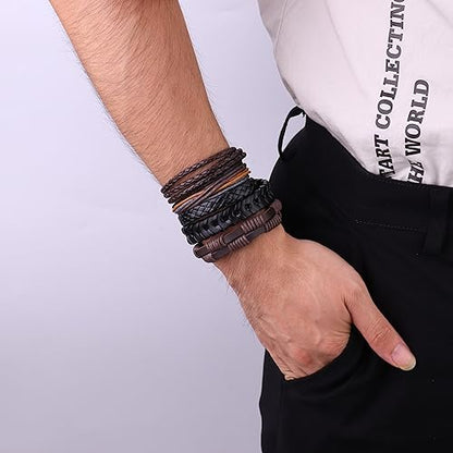 30PCS Braided Leather Bracelets for Men Women Wrap Wood Beads Bracelet Woven Ethnic Tribal Rope Wristbands Bracelets Set Adjustable - style: A:30PCS Style A