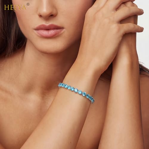 HEEYA Birthstone Silver/Gold Plated Tennis Bracelets, Adjustable 4mm CZ Tennis Bracelets for Women, Fashion Jewelry Wedding Gift Size 6.8 inch+1 inch Extender - color: 03 March Aquamarine