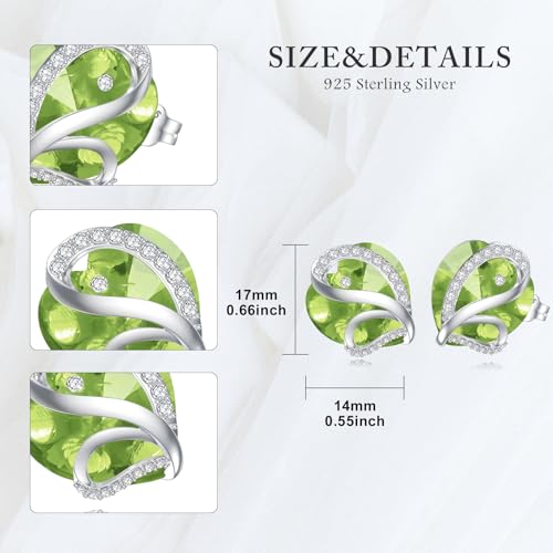 Butterfly Heart Birthstone Crystal Stud Earrings for Women S925 Sterling Silver Heart Birthstone Studs Birthday Gifts for Wife Mother Daughter Girlfriend Mom - color: 08-August
