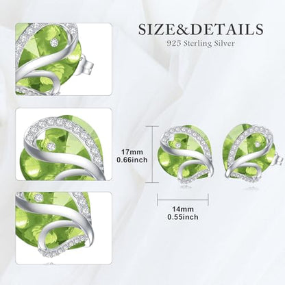 Butterfly Heart Birthstone Crystal Stud Earrings for Women S925 Sterling Silver Heart Birthstone Studs Birthday Gifts for Wife Mother Daughter Girlfriend Mom - color: 08-August