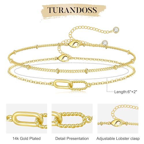 Turandoss 14K Gold Plated Interlocking Circle Bracelet Gifts for Women | Cubic Zirconia Circles Bracelets, Layered Twisted Circle Bracelet for Women, Trendy Jewelry Gifts - color: Twisted Interlock Bracelet