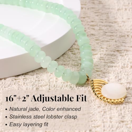 SAMYA Gemstone Beaded Necklace for Women | Ocean Charm Necklace with 8x4mm Natural Dyed Jade Beads, Adjustable 16"+2" Beach Necklace for Women - color: Green jade
