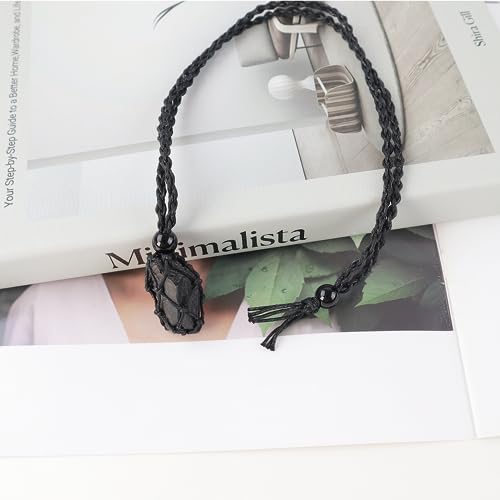 weryerker Natural Gemstone Pendant Necklace Healing Crystal Stone Pendant with Hand-Woven Rope Adjustable for Women Men - color: 1PC Black Tourmaline