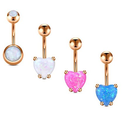 Incaton 14G Cute Heart Stainless Steel Belly Button Rings Belly Piercing Jewelry Diamond Belly Rings for Women Navel Piercing Jewelry - color: 4pcs Rose Gold