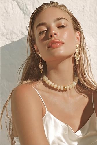 Chunky Colorful Bead Necklace Summer Fashion Statement Boho Beaded Chunky Necklace for Women Adjustable Length Lightweight Cool Suitable for Beach Vacation Daily Wear & Summer Parties - color: Beige