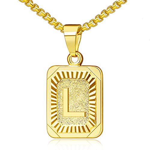JSJOY Graduation Gifts 2026 Gold Initial Necklaces for Women Men Gold Letter Necklaces 26 Capital A-Z Letter Pendant Necklaces for Women Square Monogram Necklace for Her Initial Necklaces - color: Gold Letter L