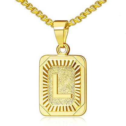JSJOY Graduation Gifts 2026 Gold Initial Necklaces for Women Men Gold Letter Necklaces 26 Capital A-Z Letter Pendant Necklaces for Women Square Monogram Necklace for Her Initial Necklaces - color: Gold Letter L