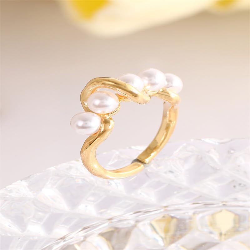 Freshwater Pearl Wrapped Open Ring, 18K Gold Plated Irregular Pearl Ring, Unique Women’s Jewelry, Minimalist Statement Ring