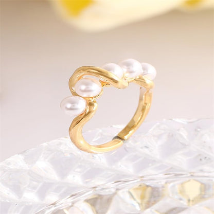Freshwater Pearl Wrapped Open Ring, 18K Gold Plated Irregular Pearl Ring, Unique Women’s Jewelry, Minimalist Statement Ring