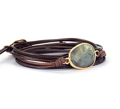 Women Wrap Bracelet Boho Natural Jasper Crystal Stone Beads Strand Bracelets - color: Style 15-Gray Labradorite