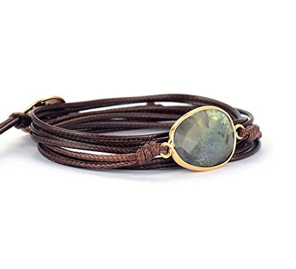 Women Wrap Bracelet Boho Natural Jasper Crystal Stone Beads Strand Bracelets - color: Style 15-Gray Labradorite