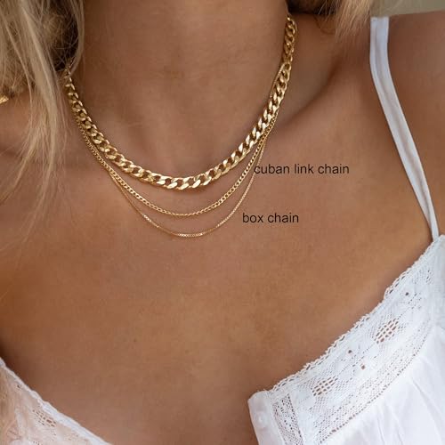 Dainty Sterling Silver Plated Diamond Choker Necklace for Women | Layered Created Diamond Pendent Necklace Set Non Tarnish, Stackable Cuban Chain Choker Jewelry - color: Gold-06