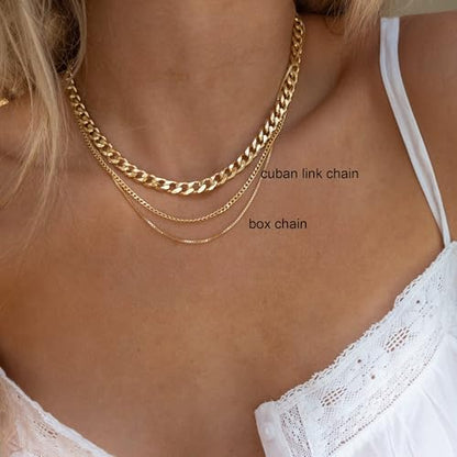 Dainty Sterling Silver Plated Diamond Choker Necklace for Women | Layered Created Diamond Pendent Necklace Set Non Tarnish, Stackable Cuban Chain Choker Jewelry - color: Gold-06