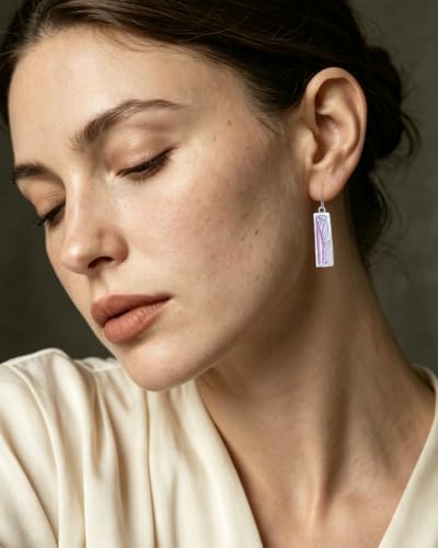 Silver Dangle Earrings for Women Shaped Rectangle Wide Bar Enamel Earrings Colorful Geometric Drop for Daily - color: Purple