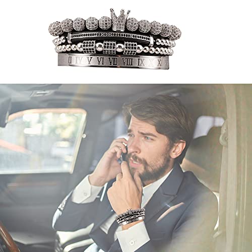 Mens Bracelet Beaded Bracelets Micro Pave Zircon Bracelets for Men Women Bracelets for Men Stainless Steel Cuff Bangle - color: silver