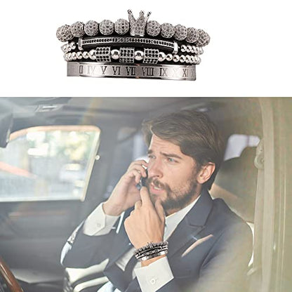 Mens Bracelet Beaded Bracelets Micro Pave Zircon Bracelets for Men Women Bracelets for Men Stainless Steel Cuff Bangle - color: silver