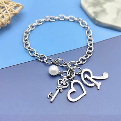 Initial A-Z Bracelets Gift for Women Girls Stainless Steel Chain Bracelet 26 Alphabet Jewelry Gifts for Birthday Anniversary Letter Bracelet Monogram Gifts for Sister Friend Girlfriends Mom 8.26 Inch - color: R