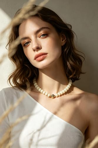 Boho Colorful Chunky Beaded Necklace for Women Trendy Resin Statement Choker Necklaces Summer Beach Style Womens Vacation Fashion Jewelry Gifts Accessories - color: White-3