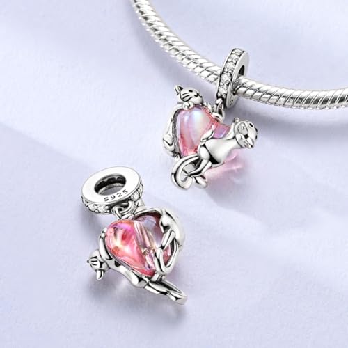 Hapour 925 Sterling Silver Charms for Bracelet Necklace Dangle Pendant Bead | Bear Charm, Elephant Zebra Cat Dream catcher Family Birthday European Jewelry Charm, For Women Mom - color: Two Cats around Heart