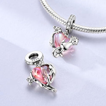 Hapour 925 Sterling Silver Charms for Bracelet Necklace Dangle Pendant Bead | Bear Charm, Elephant Zebra Cat Dream catcher Family Birthday European Jewelry Charm, For Women Mom - color: Two Cats around Heart