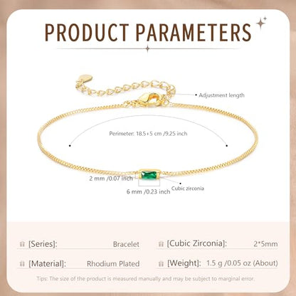 Sterling Silver Personalized 1-6 Birthstone Bracelet for Women Mothers Day Bracelet for Mom Daughter Custom Dainty Jewelry for Christmas Birthday Gift Ideas - style: Gold-1 stone