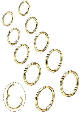 Small Gold Hoop Earrings, Lightweight 14K Gold Plated Huggie Hoop Earrings for Cartilage Helix Tragus, Hypoallergenic Earrings for Women Men, Tiny Thin Hoops Surgical Steel Endless Hoops Earrings 6-10 mm - color: 6/7/8/9/10mm Hoop Gold-18g