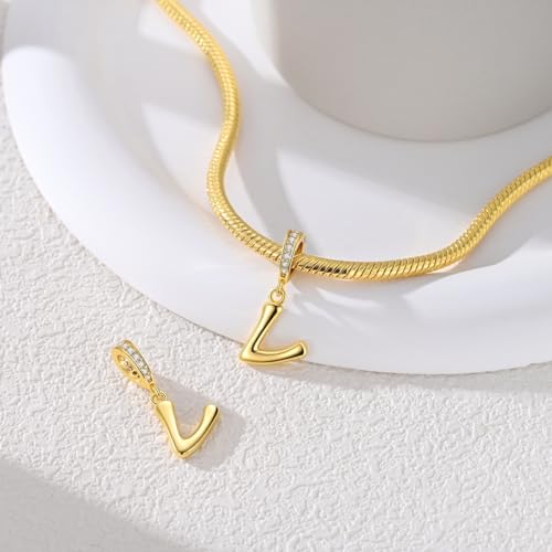 Hapour Gold Initial Letter Charms 925 Sterling Silver Alphabet Beads | 14K Gold Plated, A-Z Letter Charms, For Bracelets Necklace, Cubic Zirconia, DIY Dangle Pendant Beads, For Women Mom - color: Golden initial letter V