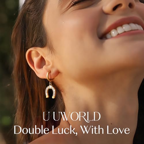 Gold Dangle Earrings for Women,Horseshoe Hoop Huggie Earrings with Heart Cubic Zirconia Hypoallergenic Lightweight Dangling Earrings Lucky Jewelry Gifts Perfect for Christmas,Birthday,Anniversary - style: Huggie