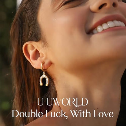 Gold Dangle Earrings for Women,Horseshoe Hoop Huggie Earrings with Heart Cubic Zirconia Hypoallergenic Lightweight Dangling Earrings Lucky Jewelry Gifts Perfect for Christmas,Birthday,Anniversary - style: Huggie