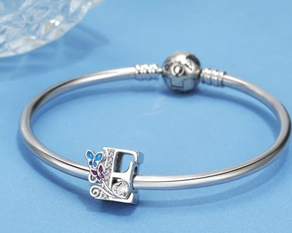 S925 Silver Butterfly Initial Letter Charms Fit for Pandora Charms Bracelets and Necklace Alphabet Bead Charms Jewelry Gifts for Women - color: E