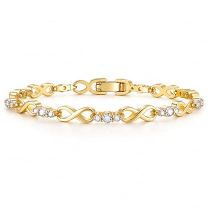 Tennis Bracelet for Women - 14K Gold Plated Heart Cubic Zirconia Bracelet, Dainty Trendy Anniversary Birthday Christmas Jewelry Gift for Her - color: Infinity Gold-18CM