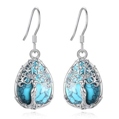 AEONSLOVE Tree of Life Crystal Earrings with Sterling Silver Ear Hooks, Dangle Drop Tree Earrings Gifts for Women - style: A01-Turquoise-Teardrop