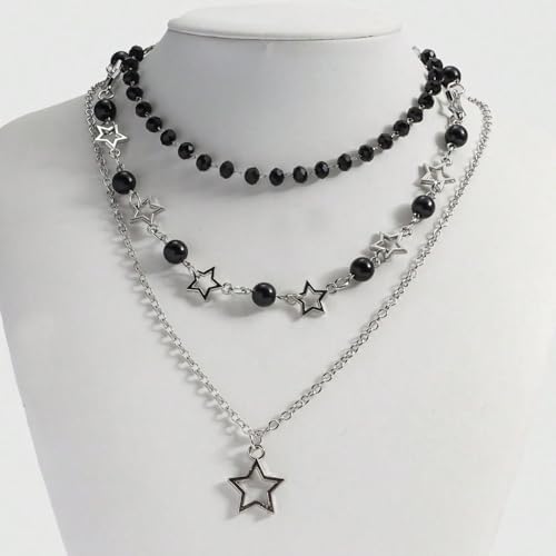 Gothic Necklaces for Women Cross Heart Pendant Layered Necklace Statement Jewelry Dark Romantic Gift for Halloween Parties - color: C5:star necklace