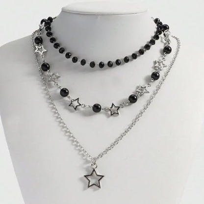 Gothic Necklaces for Women Cross Heart Pendant Layered Necklace Statement Jewelry Dark Romantic Gift for Halloween Parties - color: C5:star necklace