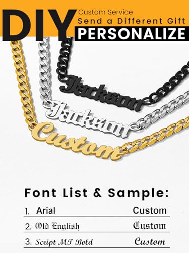 GoldChic JEWELRY Name Necklace Personalized for Men, Womens Custom Name Plate Chain, Stainless Steel Customized Old English Nameplate Choker with Curb Chains Custom, 16 inches to 30 inches - color: Cuban Chain 6 mm - Steel