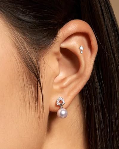 COCHARM 16G Threadless Labret Stud Earrings Flat Back Helix, Tragus, Cartilage,Conch Piercing Jewelry Square CZ Push Pin Lobe Stud 6mm 8mm 316L Steel Silver, Gold - color: Silver, size: 1.2x8mm