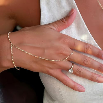 3PCS 14K Gold-Plated Hand Chain Bracelets for Women, Stack Bracelets Set Adjustable, Trendy Dainty Ring Bracelet Hand Chain - color: gold-3-A
