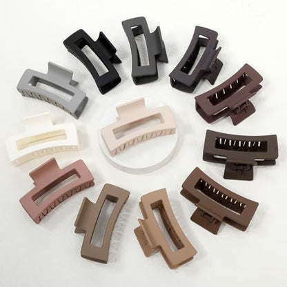 Sisiaipu 3.5 Inch Medium Hair Claw Clips 12 Pcs Square Claw for Thick and Thin Hair Rectangular Rectangle Hair Clips Jaw Clips Bulk Hair Accessories for women and Girls (Regular) - color: Regular